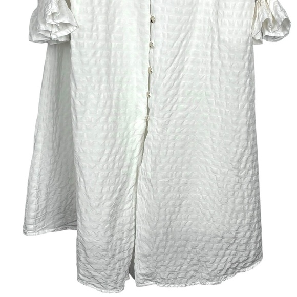 CULT GAIA SIMONA SEERSUCKER LINEN WHITE OFF THE SHOULDER BUTTON DOWN MIDI DRESS - Picture 8 of 15